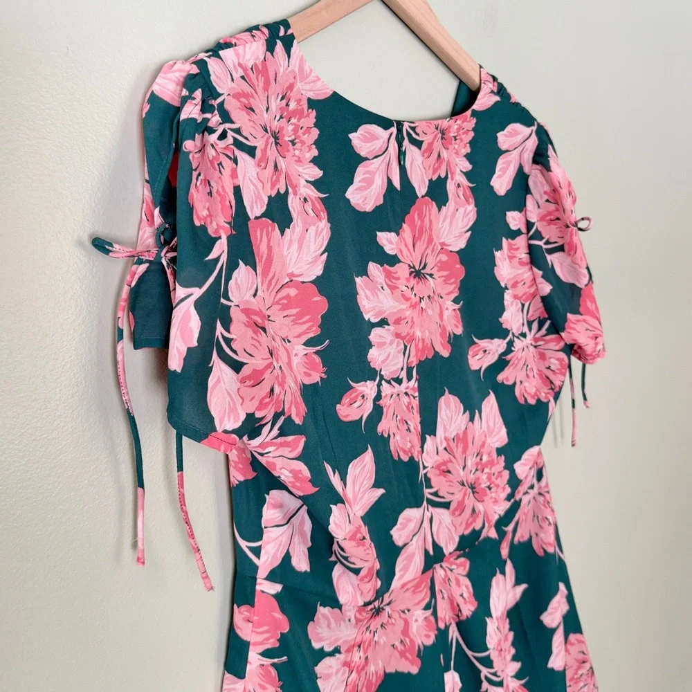 J. Crew Mercantile Floral‎ Printed Tie Shoulder Mini Dress Green Pink Size 8